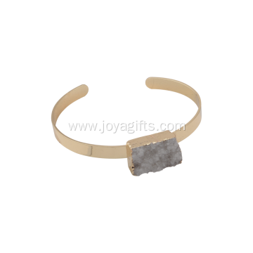 Wholesale Gold Jewelry For Druzy Cuboid Clear Crystal Cluster Gold Copper Bangles